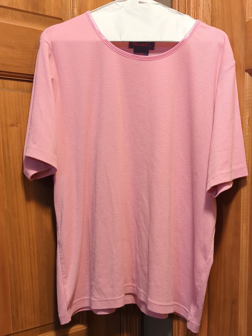 Denim & Co 2X Light Pink Short Sleeve Ribbed sweater Like Tee